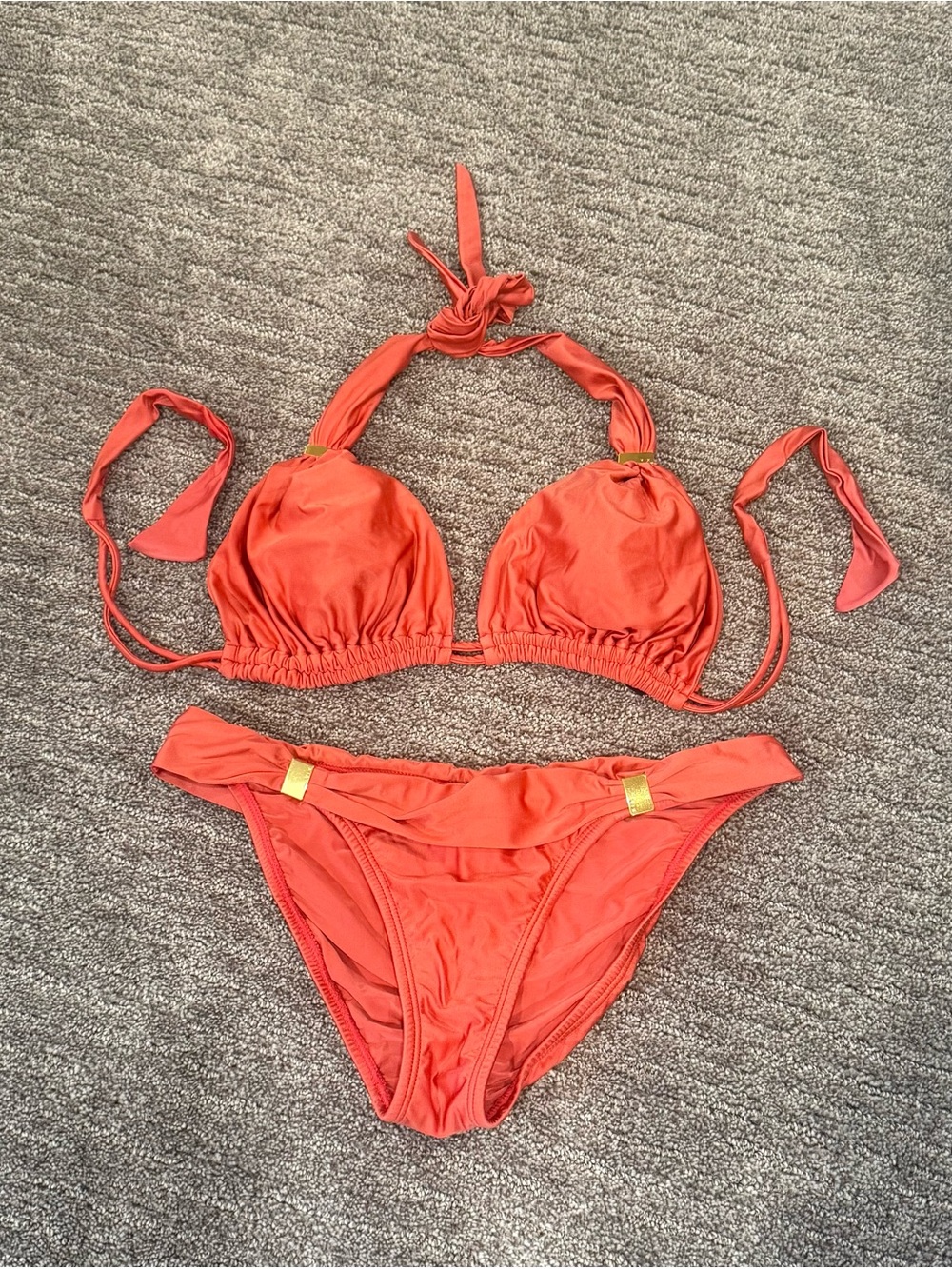 Vix Bia Halter Coral Bikini Set with Gold Accents
